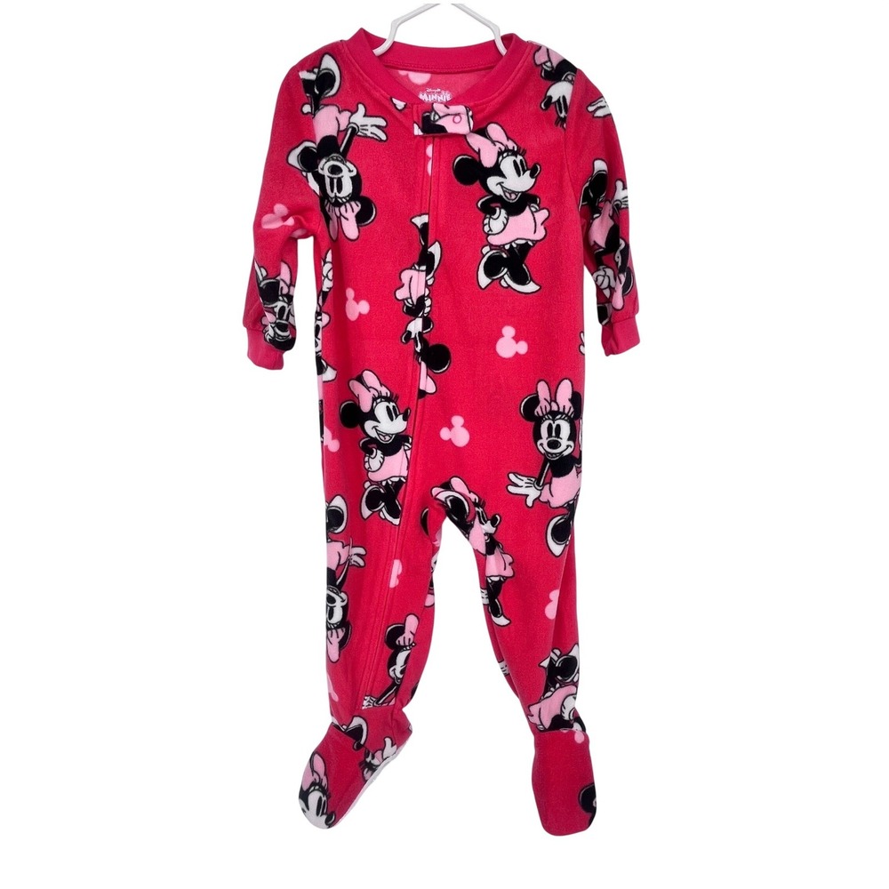 NWT‎ Disney Minnie Mouse Footed Pajamas Girls 18M Pink Fleece Zip Up